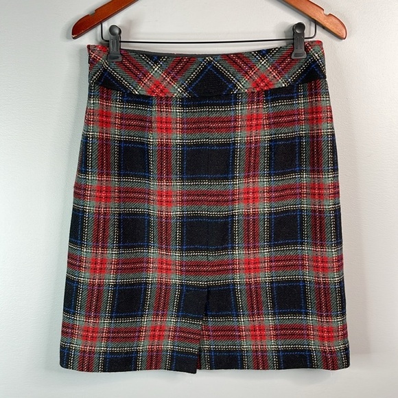 L.L.Bean Favourite Fit Skirt Wool Blend Weave Plaid Tartan Red Green Navy 6P - Picture 6 of 10